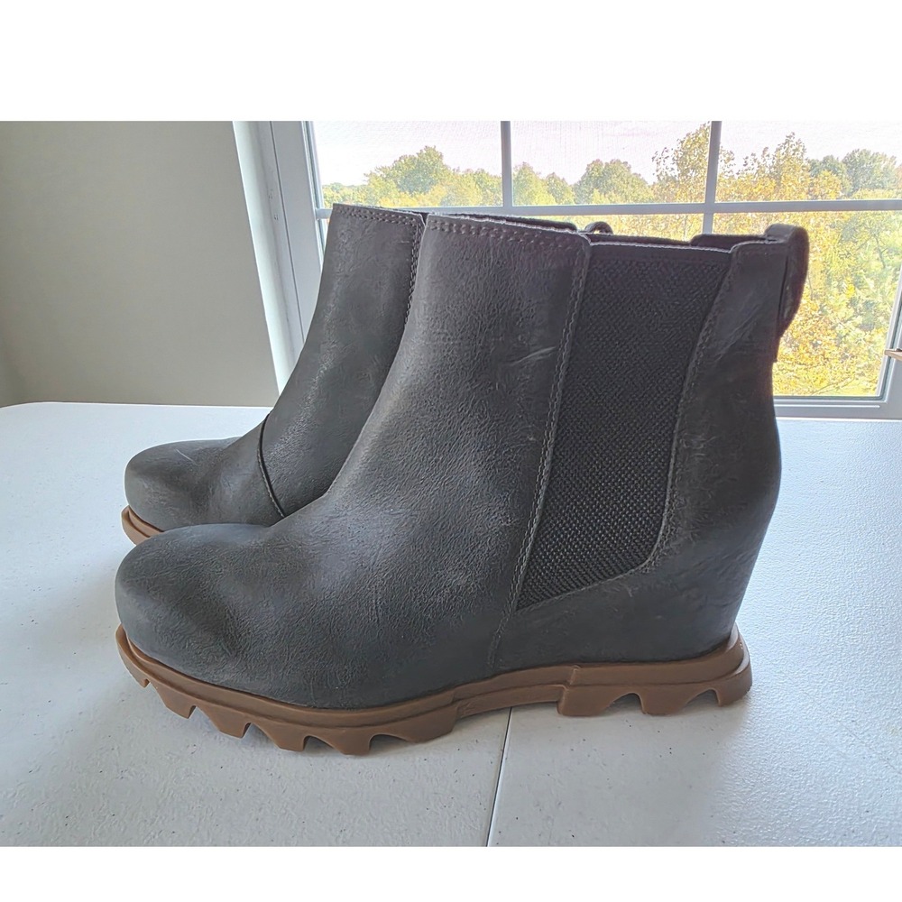 Sorel Joan of Arctic Wedge III Chelsea Boots Quarry Grey Leather Women's Size 12